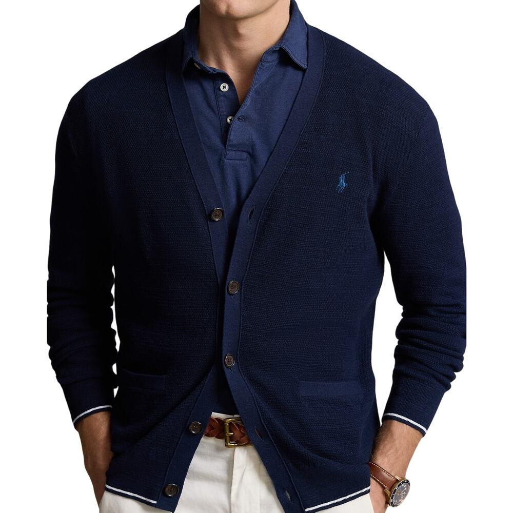 Polo Ralph Lauren Men's Textured Cotton-Linen V-Neck Cardigan Sweater NWT Large